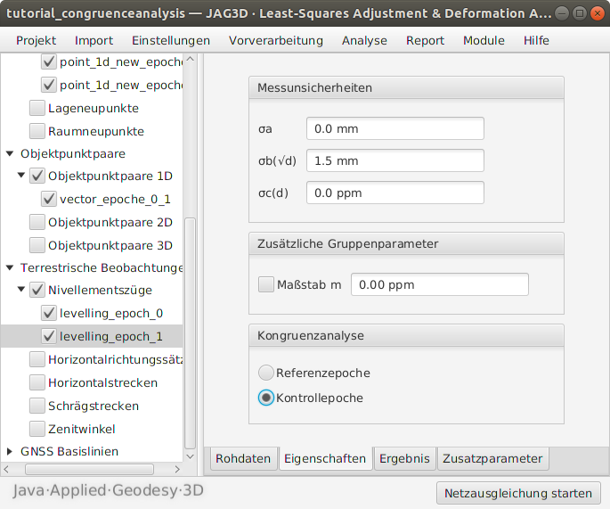 Zuweisung des stochastischen Modells und Zuordnung zur Folgepoche der Deformationsanalyse 
