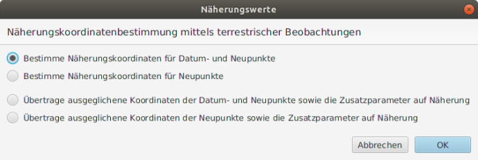 Einstellungen zur automatischen Näherungskoordinatenbestimmung  