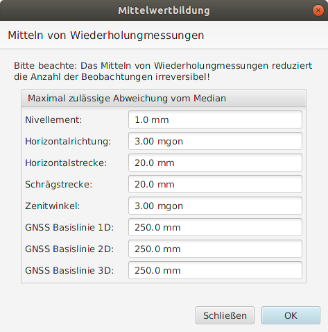 Grenzwerte für Mittelwertbildung unter Ausnutzung des robusten Median-Schätzers für alle Beobachtungstypen 