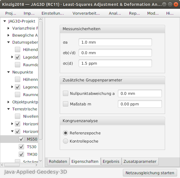 A-priori Unsicherheiten einer Streckengruppe und gruppenspezifische Zusatzparameter